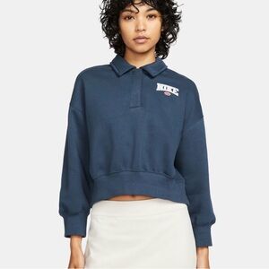 Nike Navy Blue Cropped Collared Sweatshirt